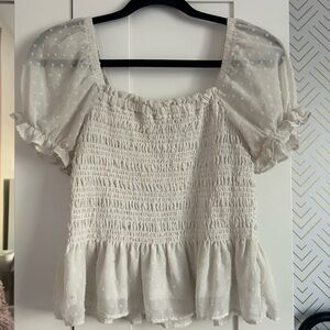Moa Moa Cream Smocked Blouse with Puff Sleeves